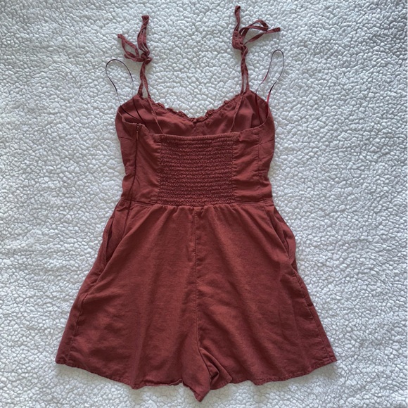 ABERCROMBIE & FITCH romper shorts tank top red rust burgundy ruched backing XS - Picture 2 of 9